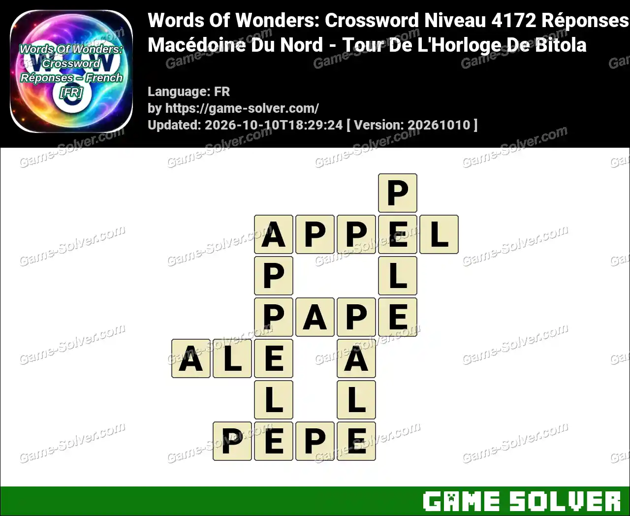 Words Of Wonders: Crossword Niveau 4172 Réponses – Macédoine Du Nord – Tour De L’Horloge De Bitola